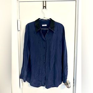 Equipment Signature Silk Tuxedo Style Navy Blue size S